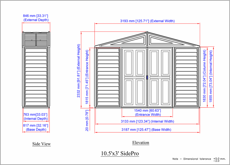 10.5x3 Duramax SidePro full scale diagram