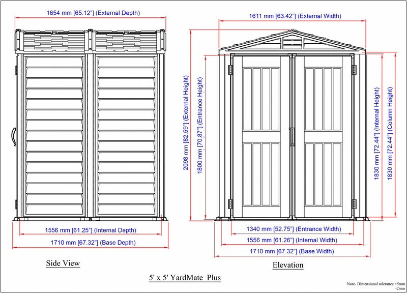 Scaled diagram 5x5 YardMate Plus by Duramax