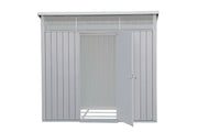 Front view of the Duramax Palladium 6' x 5' Metal Shed, empty inside.