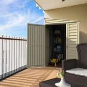 Duramax SideMate 4'x8' storage shed on a balcony, highlighting its compact structure and efficient space utilization, perfect for urban outdoor areas.