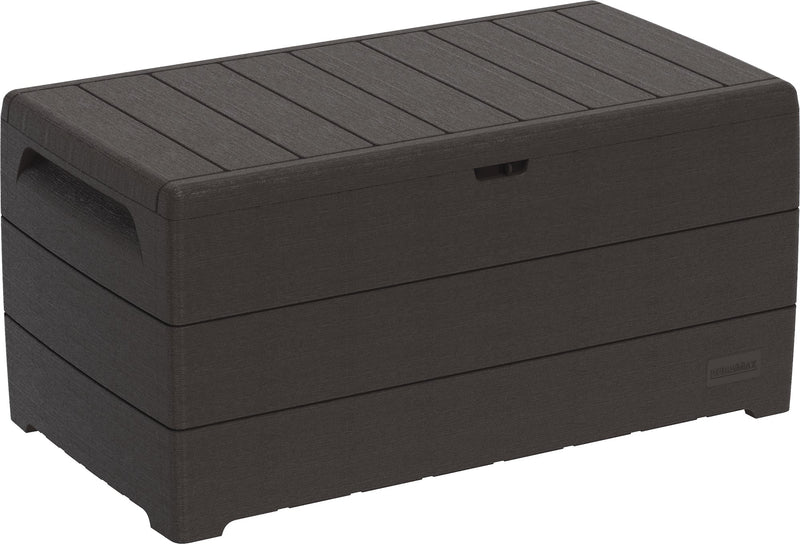 416 Liter/110 Gallon Large Storage Box shown from an isometric angle, highlighting its spacious rectangular structure, textured surface, and ergonomic side handles.