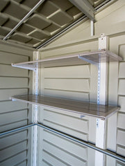 Duramax 10.5x8 Woodbridge Plus w/foundation - Backyard Oasis  Shelves details