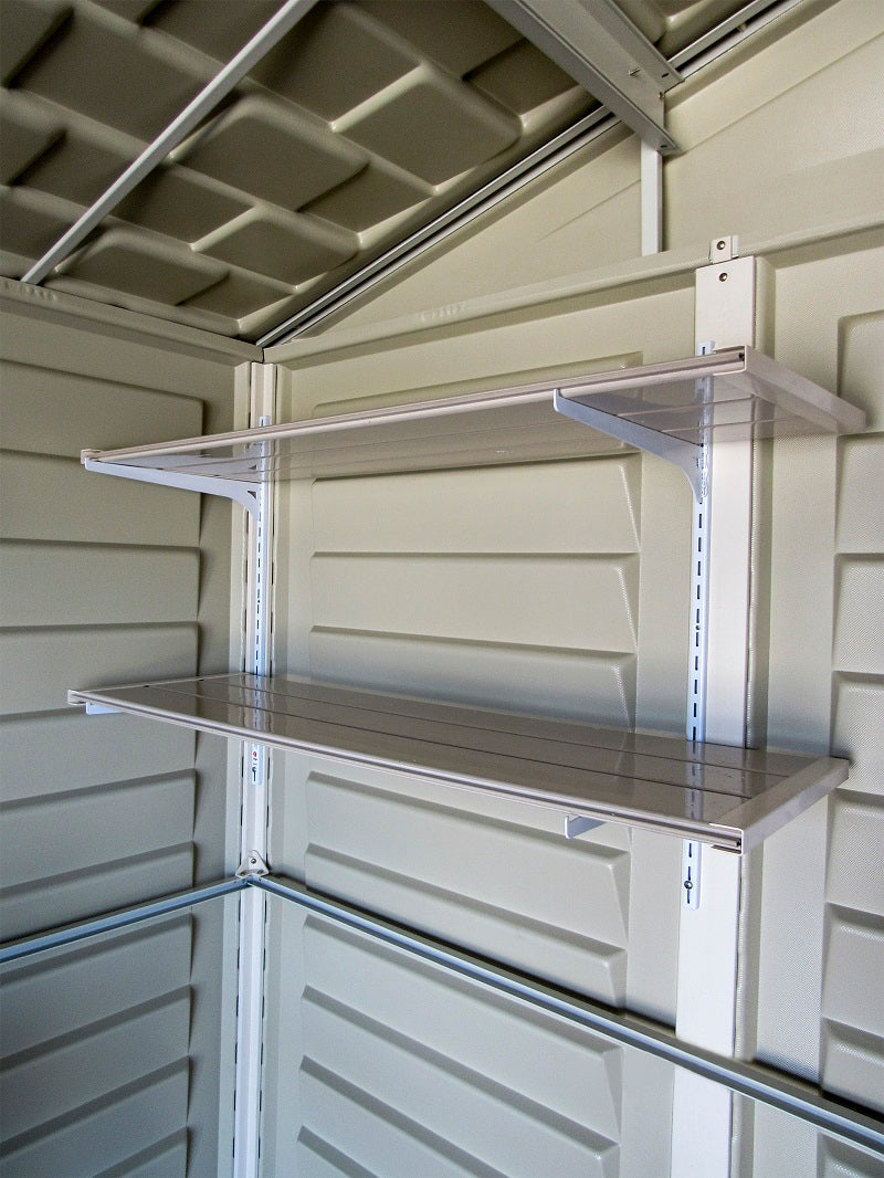 Duramax 10.5x8 Woodbridge Plus w/foundation - Backyard Oasis  Shelves details