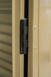 Duramax 10.5x8 Woodbridge Plus w/foundation - Backyard Oasis hinge close up view