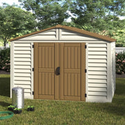 Duramax 10.5x8 Woodbridge Plus w/ Foundation - Backyard Oasis placed outdoors; doors closed