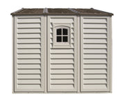 Duramax 10.5x8 Woodbridge Plus w/ Foundation - Backyard Oasis side view; wall features