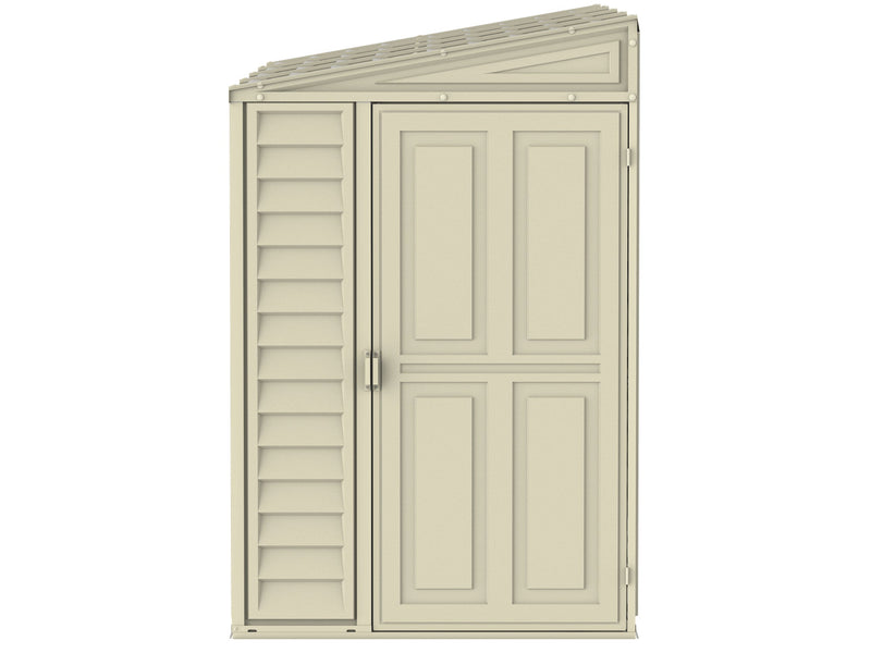 Duramax 4x10 ft Sidemate Vinyl Resin Outdoor Storage Shed with Foundation Kit front view in white background