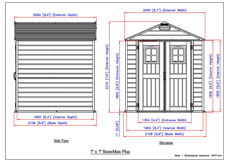 Duramax 7x7 StoreMax Plus w/molded floor - Backyard Oasis dimensions