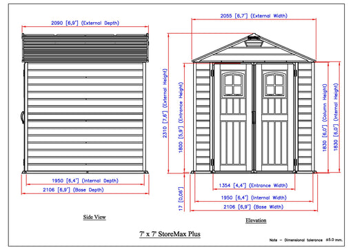 Duramax 7x7 StoreMax Plus w/molded floor - Backyard Oasis dimensions