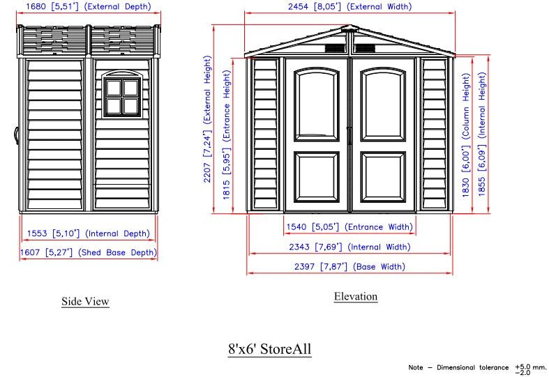 Duramax 8x6 StoreAll Vinyl Shed w/foundation dimensions