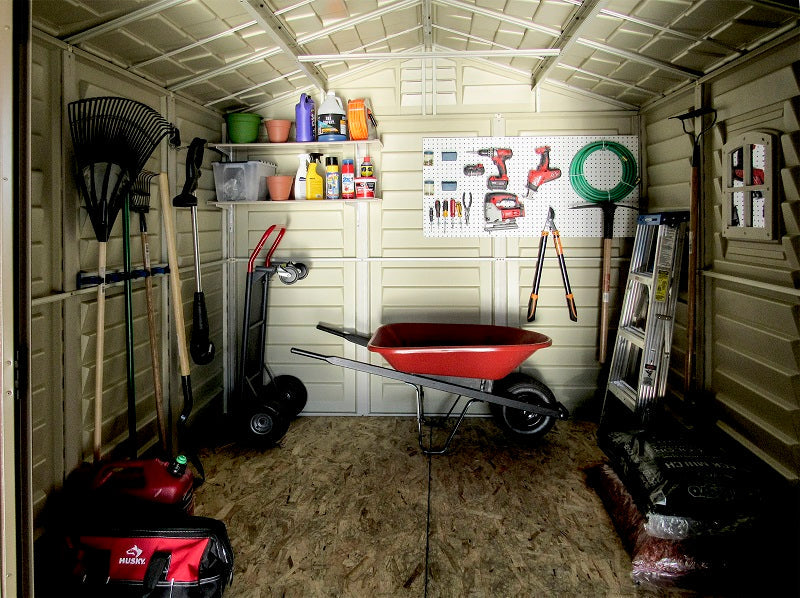 Duramax 8x8 DuraPlus w/foundation - Backyard Oasis inside details with things