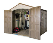 Duramax 8x8 DuraPlus w/foundation - Backyard Oasis open doors; with things inside