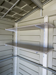 Duramax 8x8 DuraPlus w/foundation - Backyard Oasis shelves details