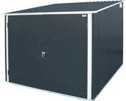 Duramax Bicycle Storage Shed Anthracite w/ White Trim - Backyard Oasis  corner angle closed doors