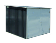 Duramax Bicycle Storage Shed Anthracite w/ White Trim - Backyard Oasis corner angle closed doors
