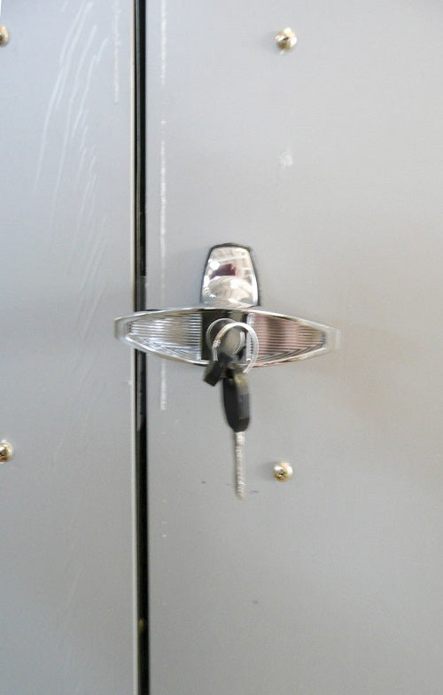 Duramax Bicycle Storage Shed Anthracite w/ White Trim - Backyard Oasis lock close up details