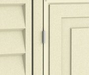 close up detail of the hinge of Duramax Duramate 8x5.3 Vinyl Shed w/ Foundation