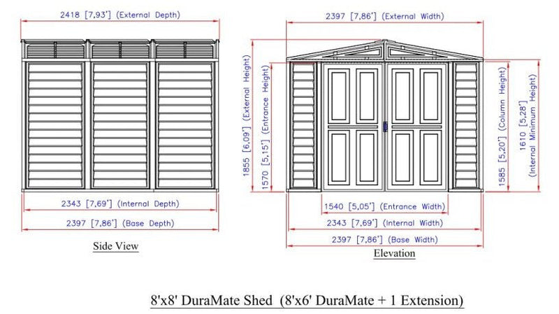 Duramax Duramate 8x8 Vinyl Shed w/ Foundation - Backyard Oasis dimensions