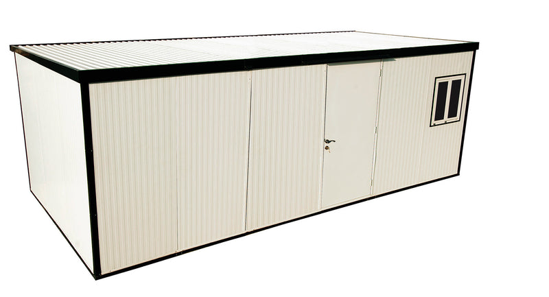 Duramax Flat Roof Building 19x10 - Backyard Oasis corner side angle in white background