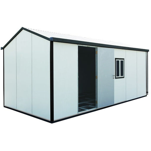 Duramax Gable Roof Building 16x10 - Backyard Oasis corner angle in white background
