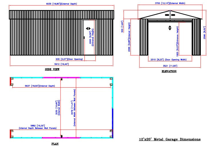 Duramax Imperial Metal Garage Dark Gray w/White 12x20 - Backyard Oasis dimensions