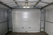 Duramax Imperial Metal Garage Dark Gray w/White 12x20 - Backyard Oasis door view from inside