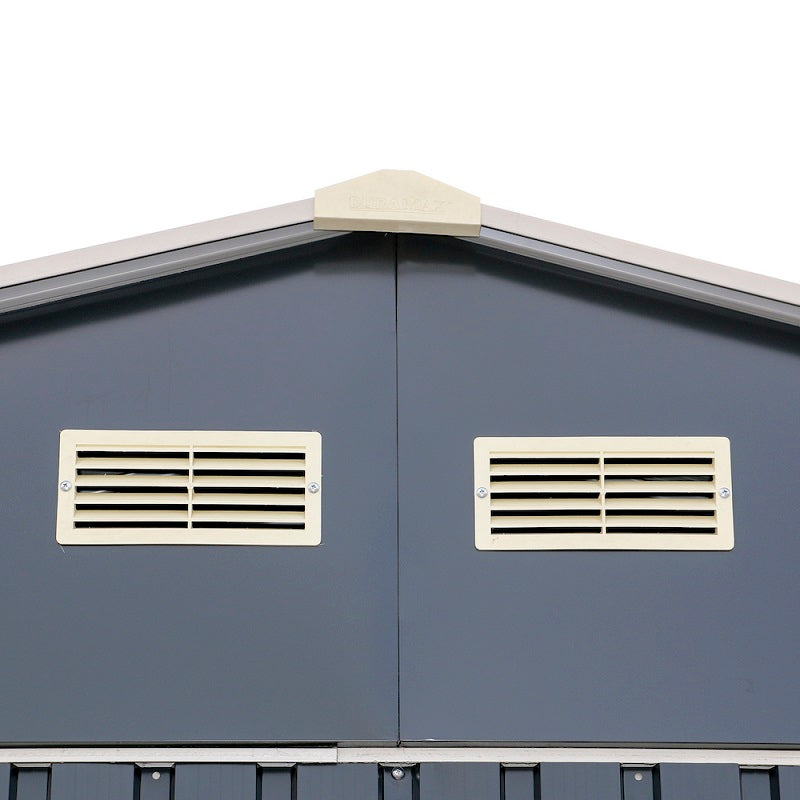 Duramax Imperial Metal Garage Dark Gray w/White 12x20 - Backyard Oasis  roof details