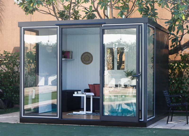 Duramax insulated building 10x10 chill room door open   insulated glass building front side view of chill area