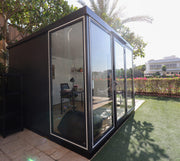 duramax glass building 10x10 side view  insulated glass building front view of office area