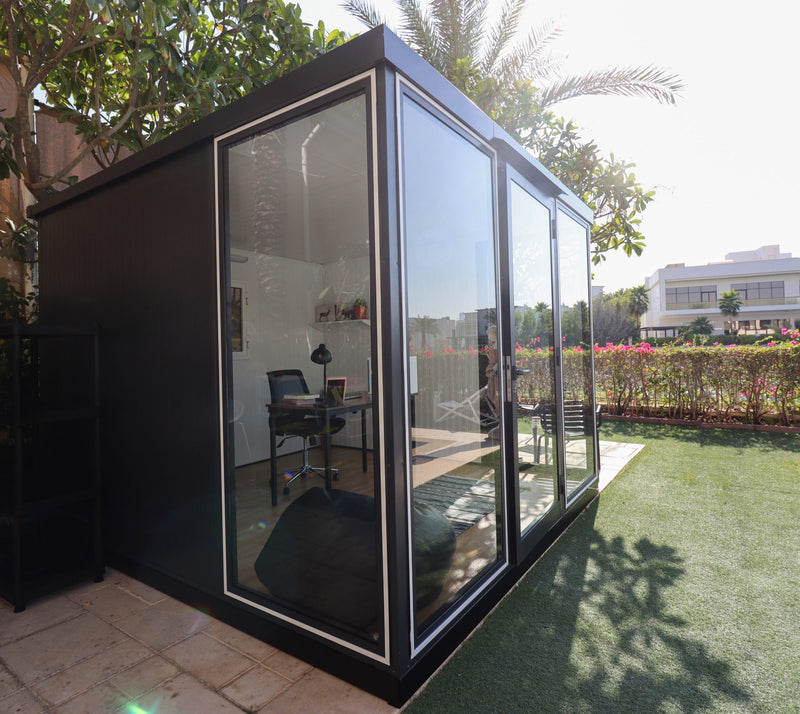 duramax glass building 10x10 side view  insulated glass building front view of office area