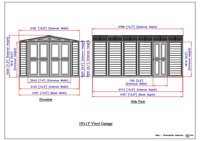 Dimensions of the Duramax Vinyl Garage 10.5x15.5