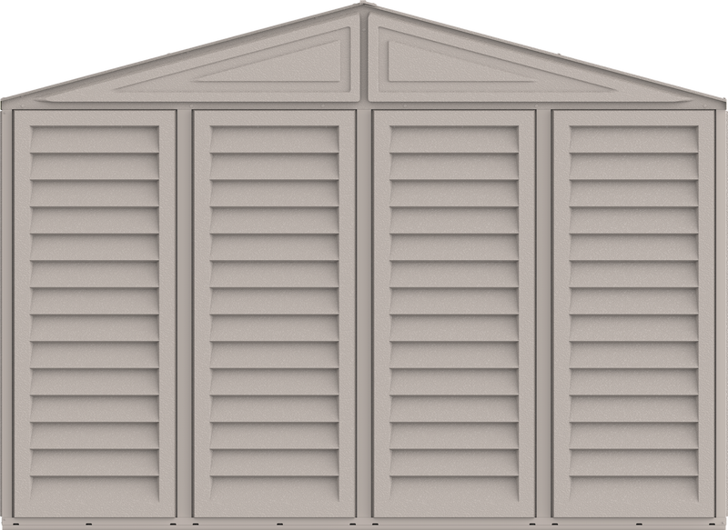 front view of 10.5x15.5 Duramax Vinyl Garage in white background