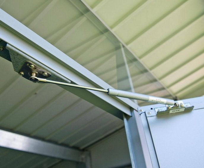 Duramax Palladium Metal Shed 6' x 5' - Backyard Oasis close up door details
