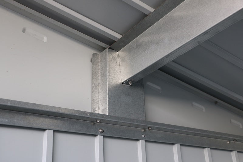 Duramax Palladium Metal Shed 6' x 5' - Backyard Oasis roof support close up view