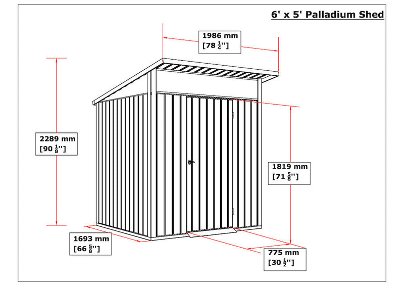 Duramax Palladium Metal Shed 6' x 5' dimensions