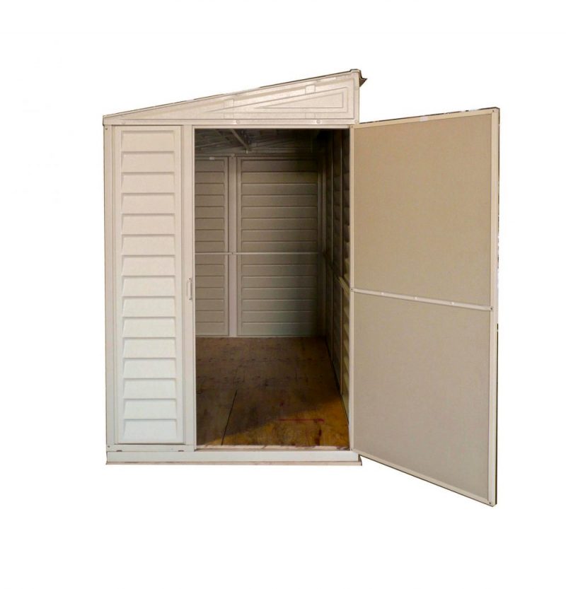 Duramax SideMate Shed w/ foundation 4x8 open door in white background
