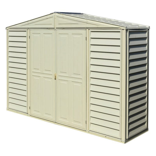 Duramax Sidepro 10.5x3 w/ Foundation - Backyard Oasis corner angle in white background
