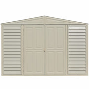 Duramax Sidepro 10.5x3 w/ Foundation - Backyard Oasis front view closed doors in white background