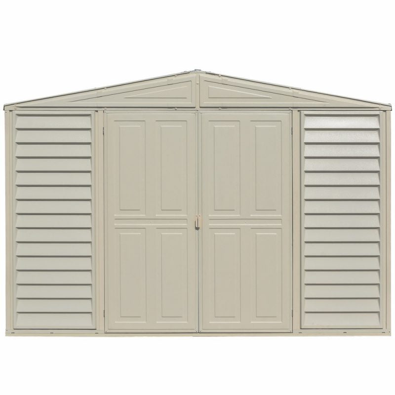 Duramax Sidepro 10.5x3 w/ Foundation - Backyard Oasis front view closed doors in white background