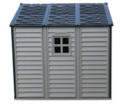 Right side view of Duramax WoodSide Plus 10.5x8 shed showing the window and exterior panel details.