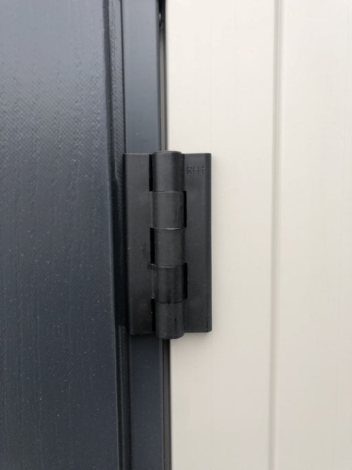 Duramax YardMate Plus 5'x8' - Backyard Oasis close up view of hinge