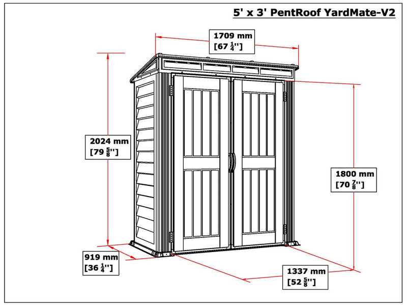 Duramax YardMate Plus Pent 5'x 3' Gray w/ Floor dimensions
