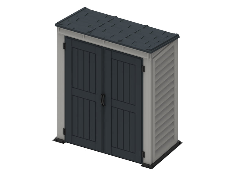 Duramax YardMate Plus Pent 5'x 3' Gray w/ Floor - Backyard Oasis top side view on white background