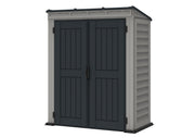 Duramax YardMate Plus 5'x3' Pent Roof Shed in Gray with Floor, corner view on a white background