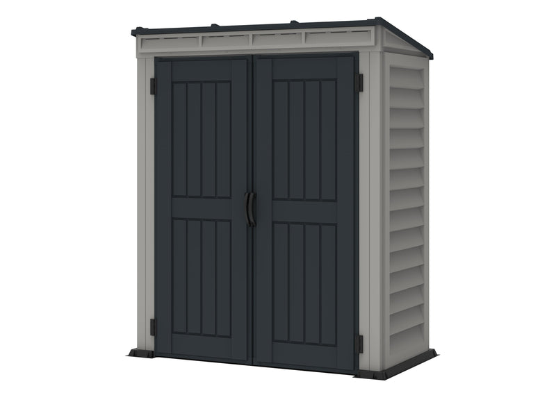 Duramax YardMate Plus 5'x3' Pent Roof Shed in Gray with Floor, corner view on a white background