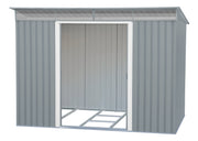 An empty 8x6 Duramax Pent Roof Shed w/ Skylight with door opened.