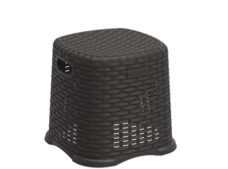 Duramax 86400 rattan-style step stool in brown, 11 inches high, plastic resin outdoor/indoor stool with basket-weave texture