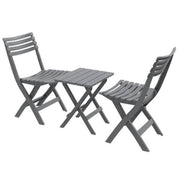 Duramax portable sitting set (model 86720) with a gray folding table and two matching plastic chairs designed for outdoor use.