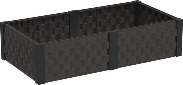 Duramax Garden Bed Rectangle in brown with black trim, stylish raised planter box for growing flowers, herbs, or vegetables outdoors.
