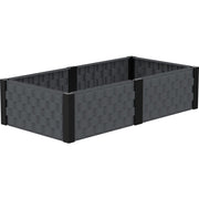 Duramax Garden Bed Rectangle in gray with black trim, modern raised garden planter ideal for backyard or patio gardening.